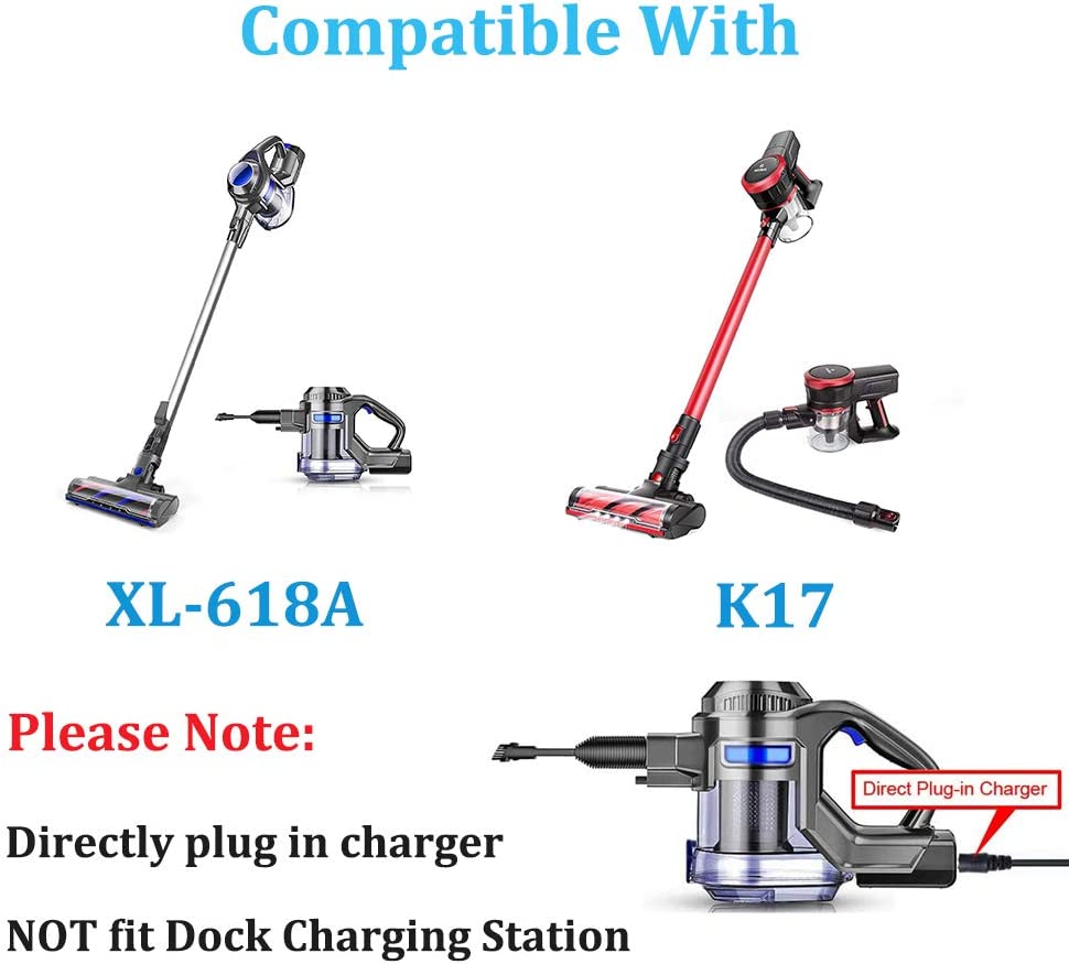 26V Adapter Charger Compatible with For Moosoo M X6 XL-618 ,XL-618A , K17 & GeeMo G201 Ultra-Light Cordless Stick Vacuum Cleaner