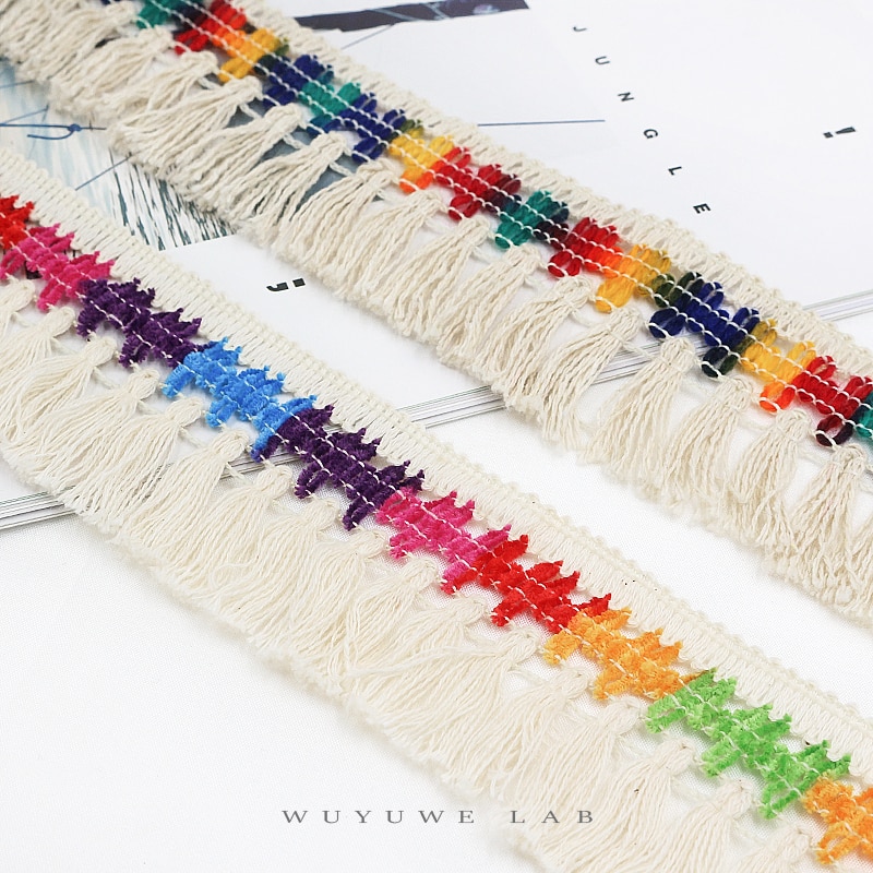 2m breda 5.5cm färgglada beige tofs fransar tunna spetsar sömnad kudde soffa gardin diy material tillbehör webbing hem dekor