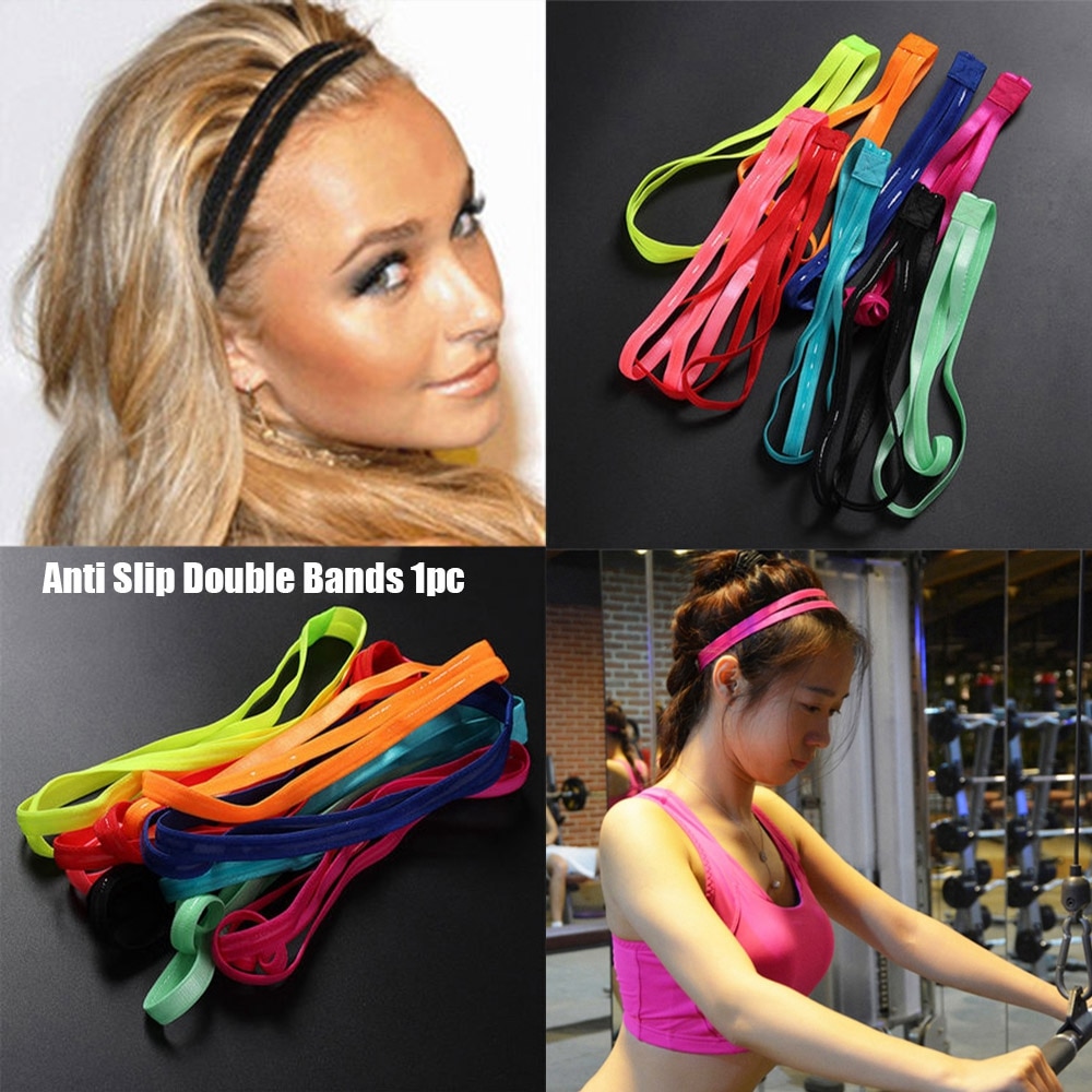 1pc unisex 8 farver dobbeltbånd yoga elastisk hårbånd anti slip hår reb sport hovedbøjle fitness løb hovedbeklædning tilbehør