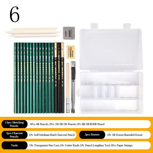 Sketch Pencil Set Sketching Drawing Kit Wood Pencil Bags Students Drawing Art Supplies Office Stationery: 6