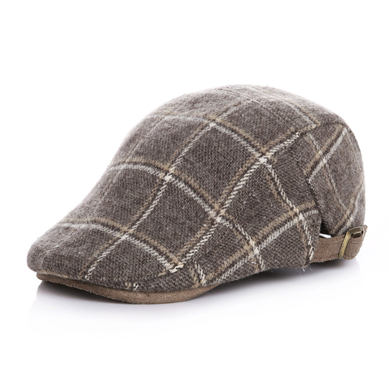 Chapeau plat en laine pour enfants, bonnet à carreaux, bonnet plat, printemps de 2-5 ans: Marron