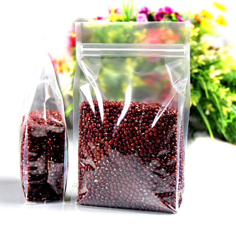 50PCS Thick Clear big buttom Plastic Packaging Grains Spices Pouches Small Zip Lock Stand Plastic Pack Food Storage Kitchen Bag