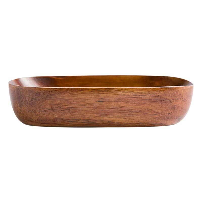 Wood Oval Solid Wood Pan Plate Fruit Dishes Saucer Tea Tray Dessert Dinner Plate Snack Serving Plate Tableware Set for Kitchen