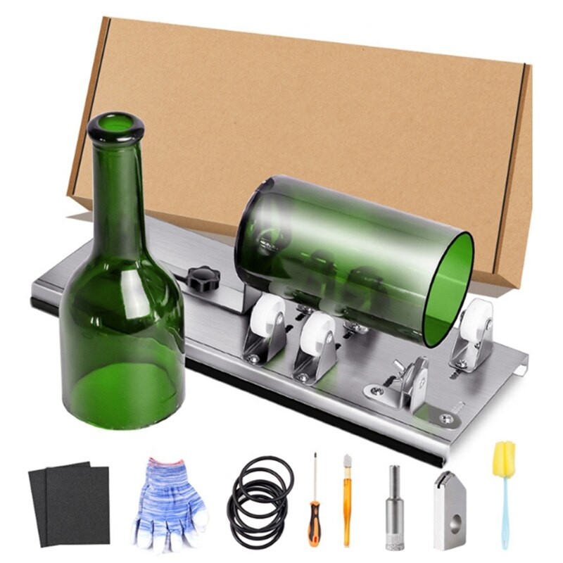 cortador de botellas de vidrio para cortar botellas de vino, Kit de herramientas de guantes de fijación de anillo de goma: Default Title