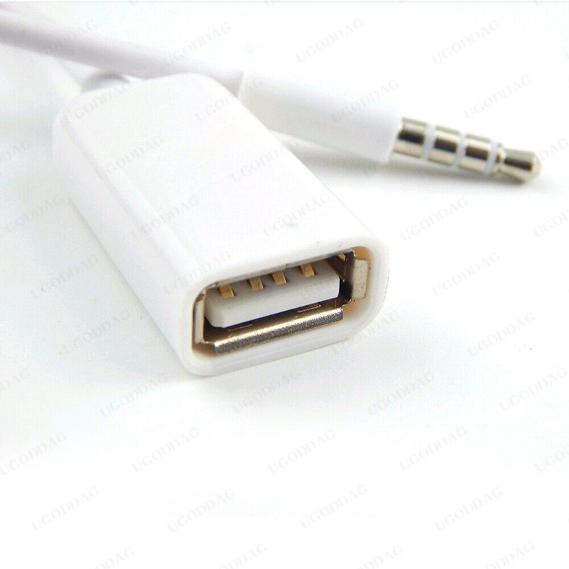 Universal 3.5mm Male AUX Audio Plug Jack To USB 2.0 Female Converter Cable Car MP3 Cord Line White Mini Portable Car Accessories