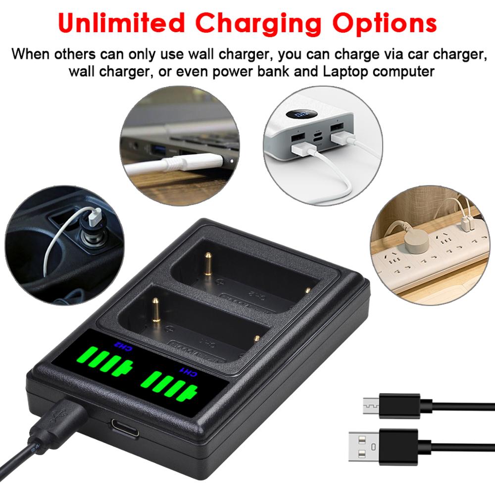 Batmax np -fm500h fm500h batteri+led usb dobbelt oplader med type c port til sony alpha  a58 dslr -a350 a 300/a350/a450/a500/a550