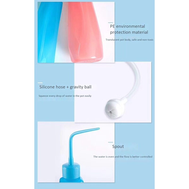 2Pcs Plant Flower Succulent Watering Bottle Plastic Curved Watering Can Squeeze Bottle 480ML,blue