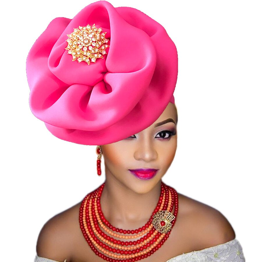 Turbante africano de para mujer negra, turbante nigeriano, cinta para la cabeza atada, gorro: rose red