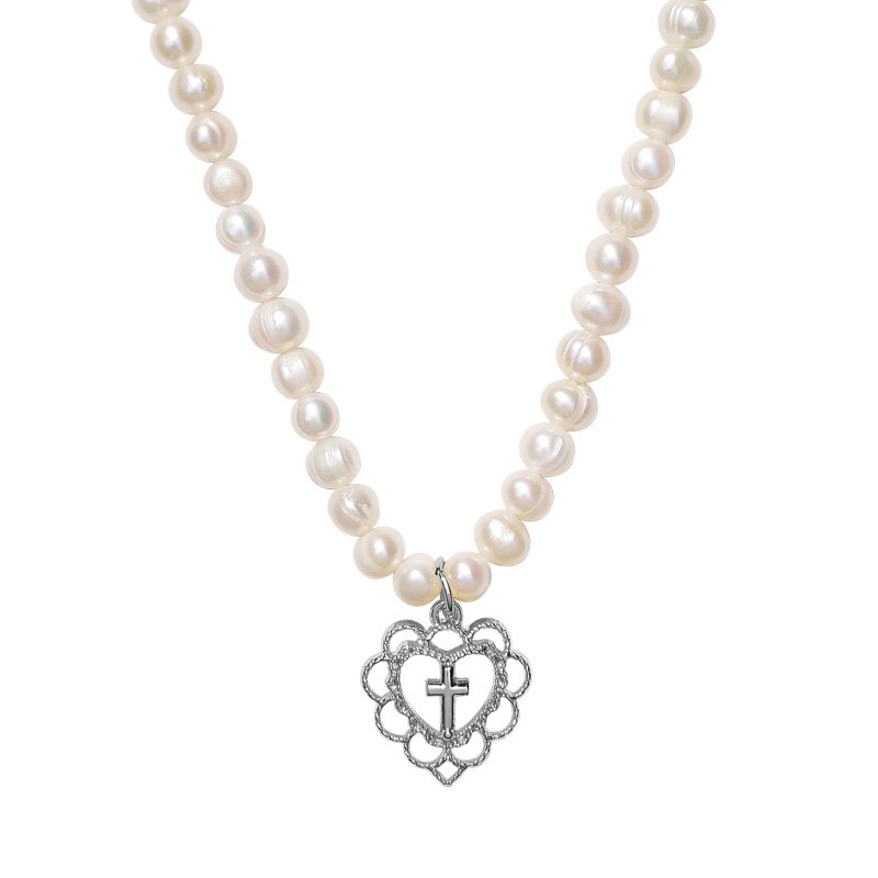Punk gotisch Harajuku Perle Kette Halsketten Hohl Herzförmigen Anhänger retro Kreuz Halsband Halskette für Frauen Schmuck
