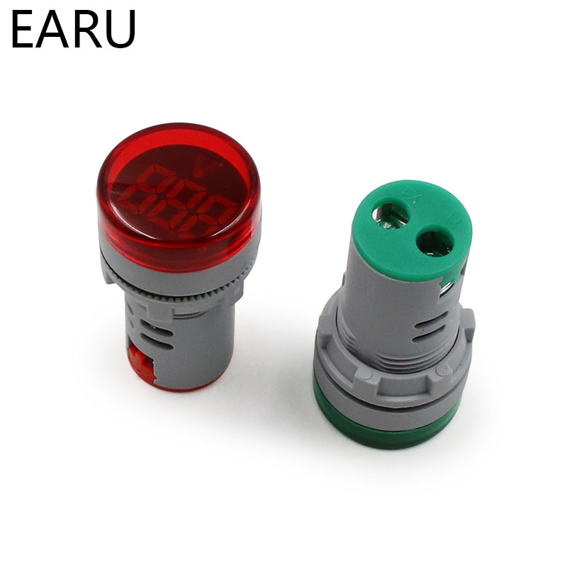 Diy mini digital voltmeter 22mm runde  ac 12-500v volt spændingstester meter monitor power led indikator pilot lampe lys display