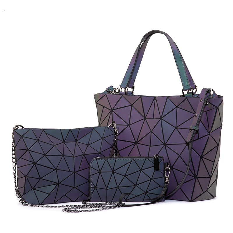 Lovevook women shoulder bag set luxury handbag folding crossbody bag female purse and wallet for ladies luminous color: 3 set
