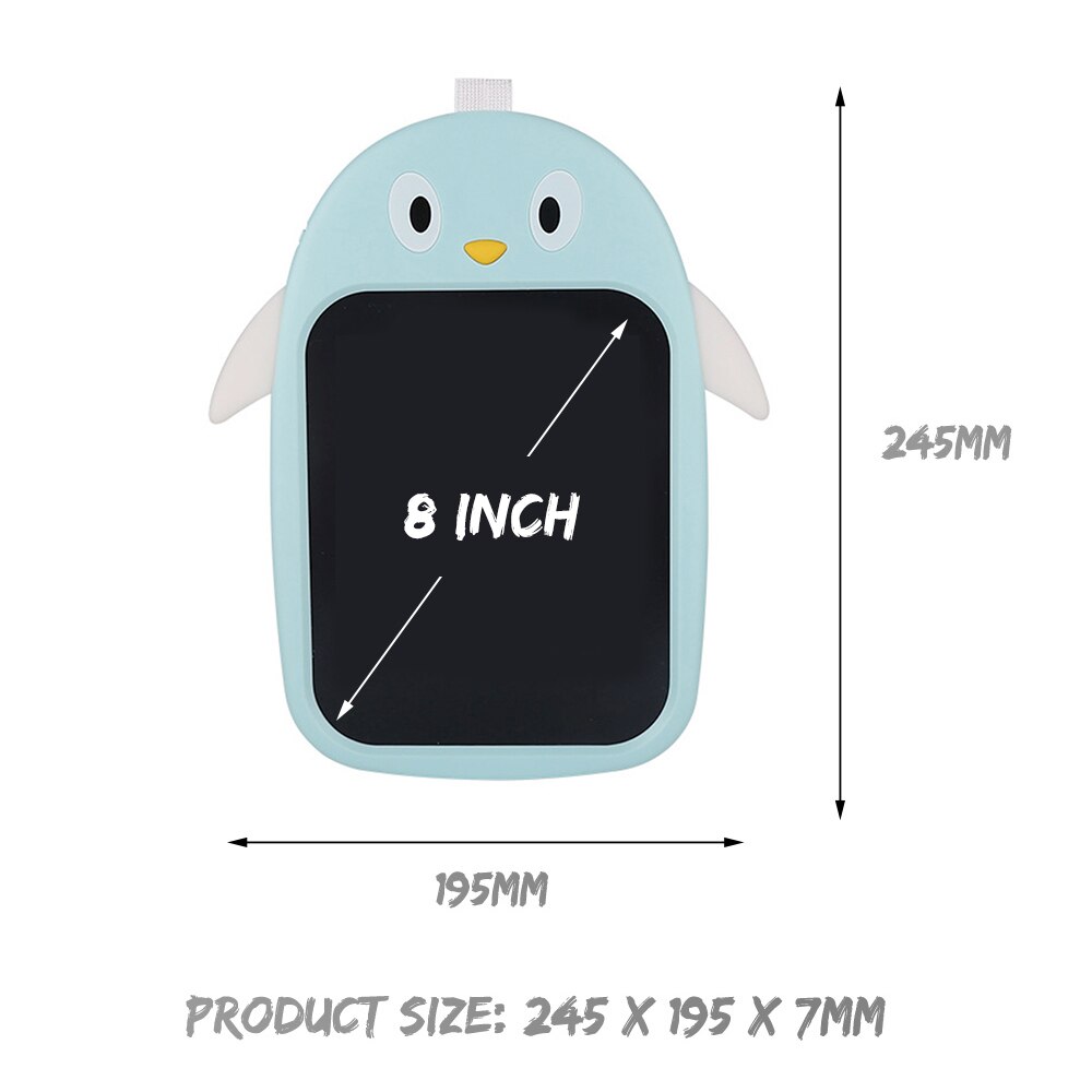 Tablero de escritura de pintura de dibujos animados electrónico de energía ligera de la tableta LCD de la escritura del pingüino pequeño LCD 8 pulgadas