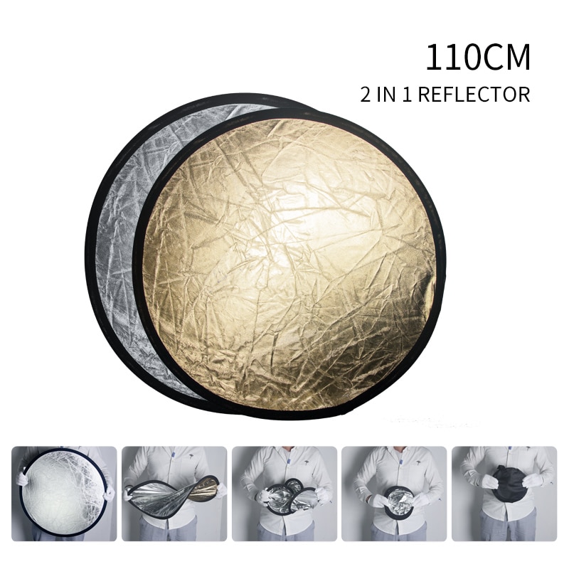 110CM 43" 2 in 1 Reflector Round Flash Photo Studio Collapsible Light Reflector Gold Silver Photography Reflector