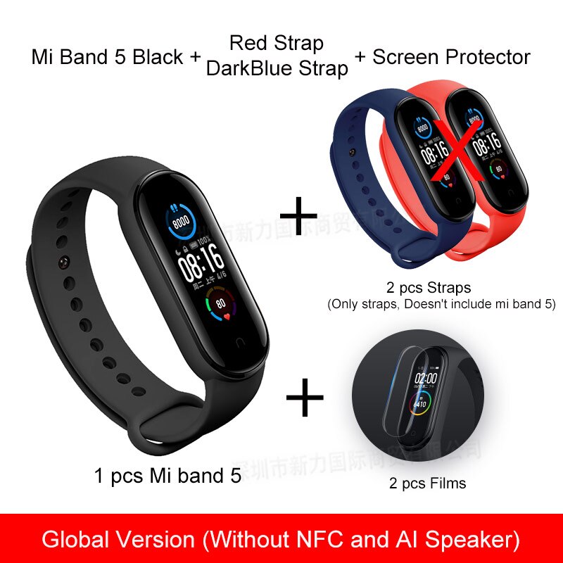 Xiaomi Miband 5 Smart Wristbands Sports 24hour Heart Rate Monitoring Magnetic Charging Large Color Screen 5ATM Waterproof band 5: GLRedDarkblue