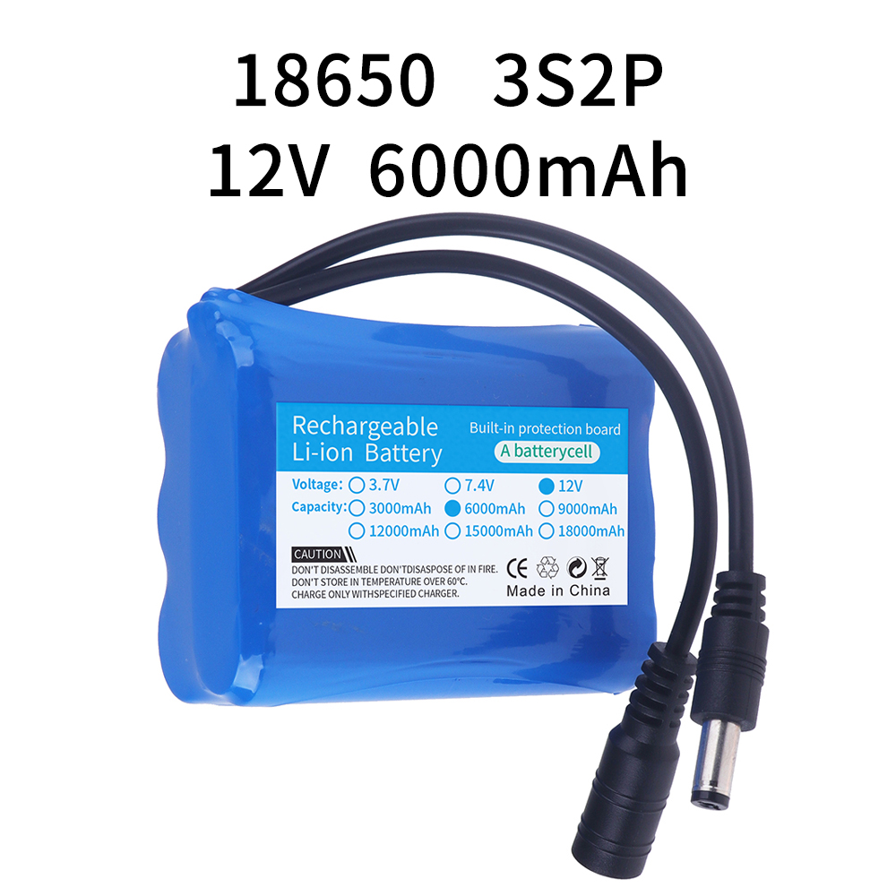 100% paquete de batería portátil de 12V 3000/6000/9000/12000/18000/21000mAh 12v 18650 iones de litio DC 12,6 V batería súper recargable