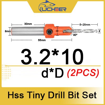Ucheer 1 set hss timmer liten träbearbetning försänkt borrkrona set skruvskärare träverktyg för metall trälegering borr + skiftnyckel: D3.2-d10