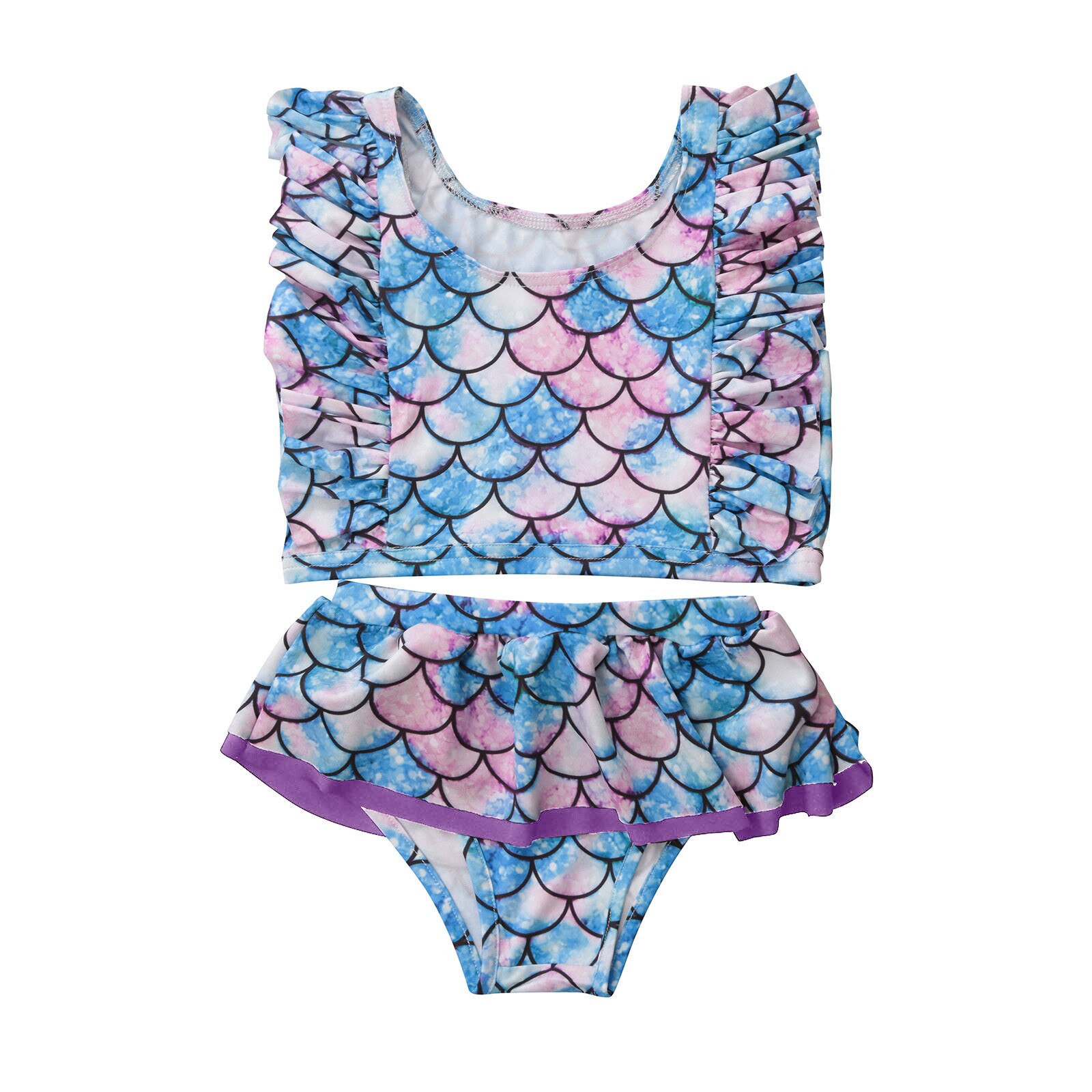 #57 2-6year Girls Swimwear Toddler Kids Girls Ruffle Cute Short Skirt Swimwear Beach Two-piece Swimsuit Fato Banho Criança: Blue / 4-5 Year