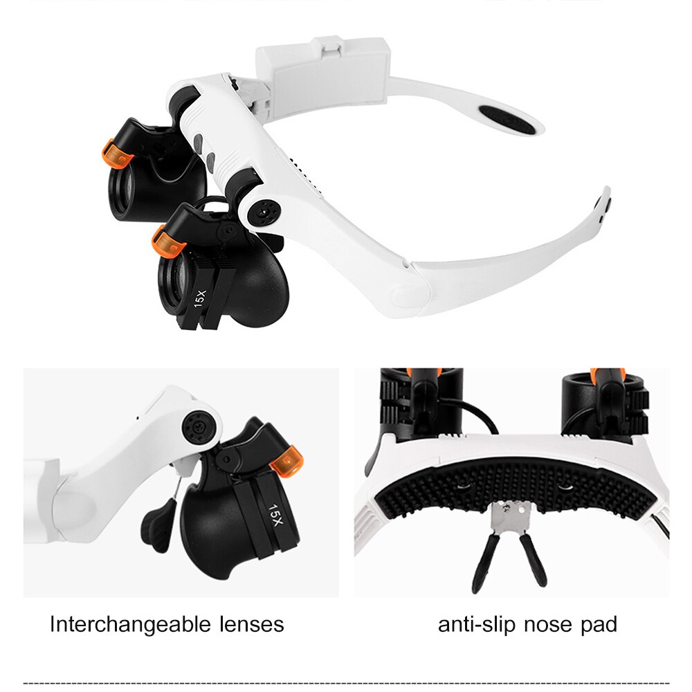 Eye Loupes Magnifier Eyeglass Style Hands-Free Magnifying Glass Multiple Magnifications with LED Lights