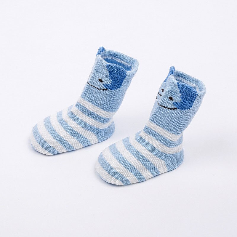 Nette Karikatur Baby Socken Für Neugeborene Streifen Baby Mädchen Jungen Socken Baumwolle Kleinkind Kleinkind Anti Unterhose Boden freundlicher Socken: Blau