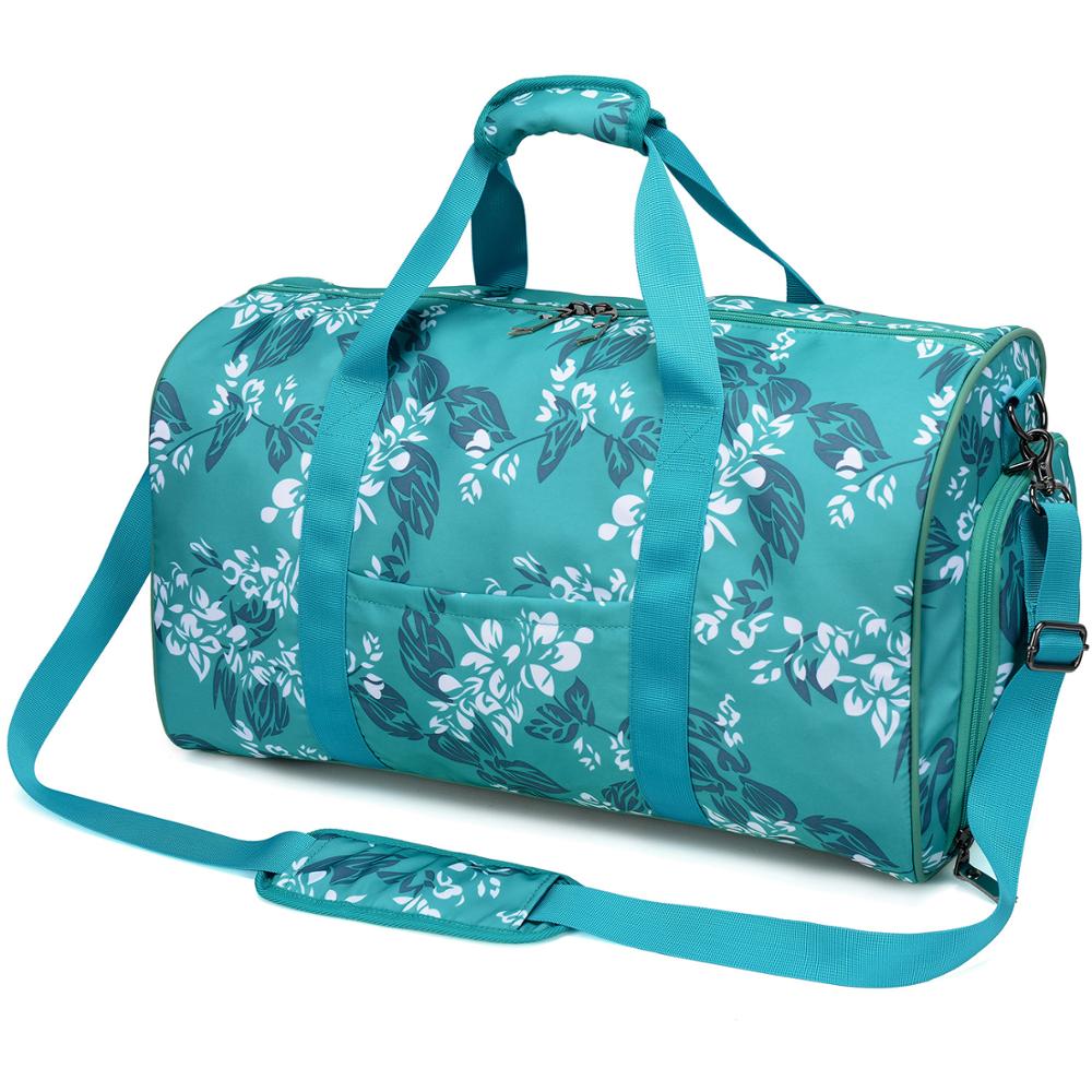 Vrouwen Bagage Handtas Grote Capaciteit Bloemenprint Vrouwen Reistas Tote Duffle PT797: GREEN