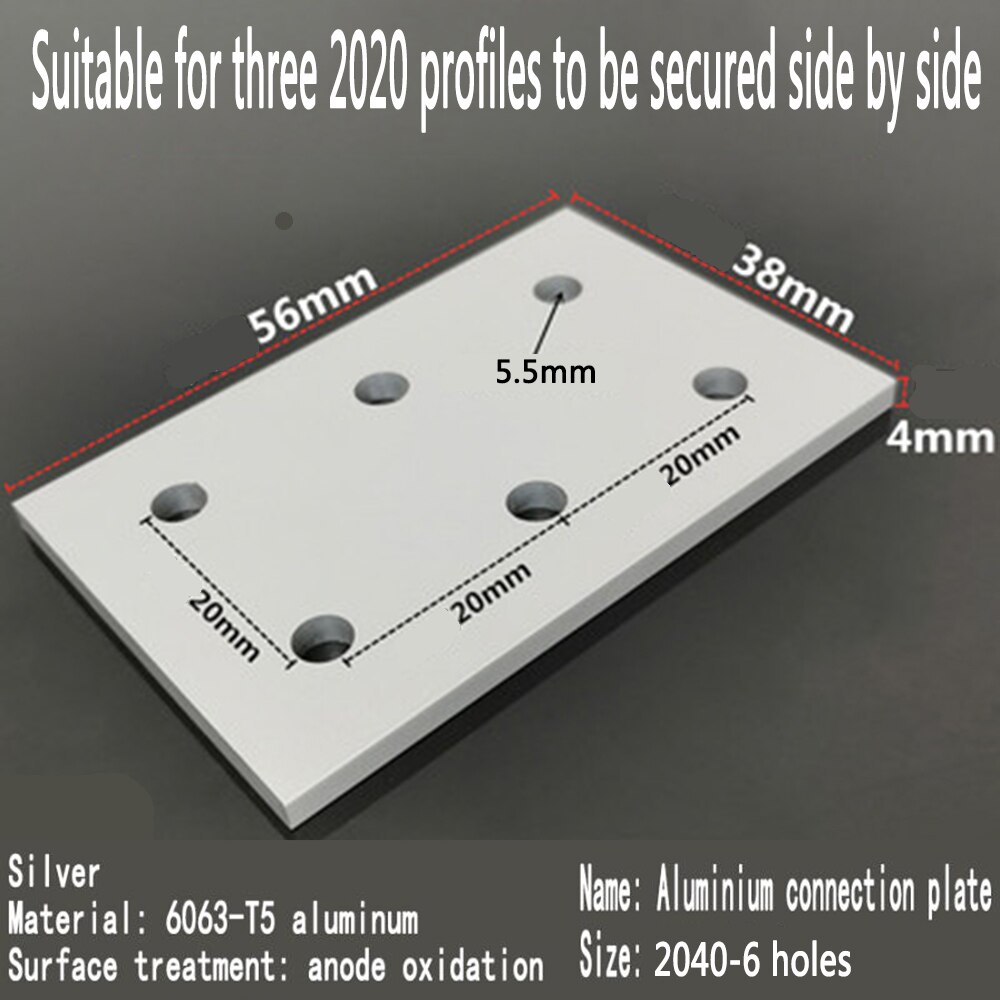 Vertical connecting plate aluminum profile reinforcement plate /3030/4040/4545/6060/8080/9090 hole one word connector: 2040-6 Hole