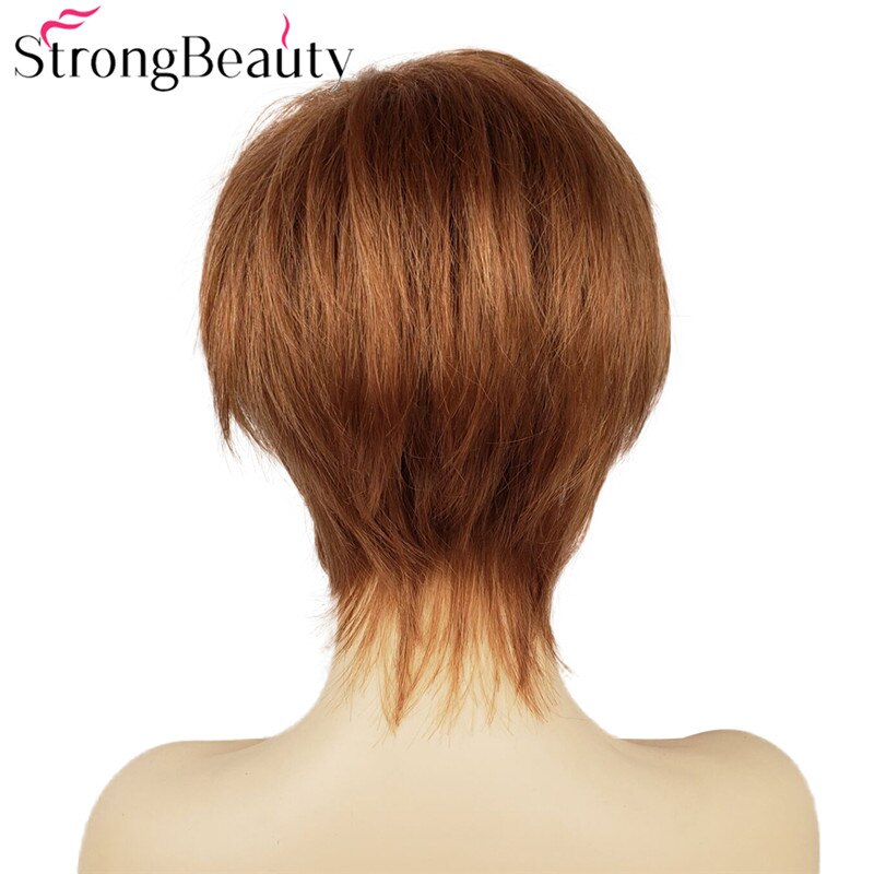 StrongBeauty Short Straight Wigs Natural Hair Women's Synthetic Wig Layered Cut Hair Wigs