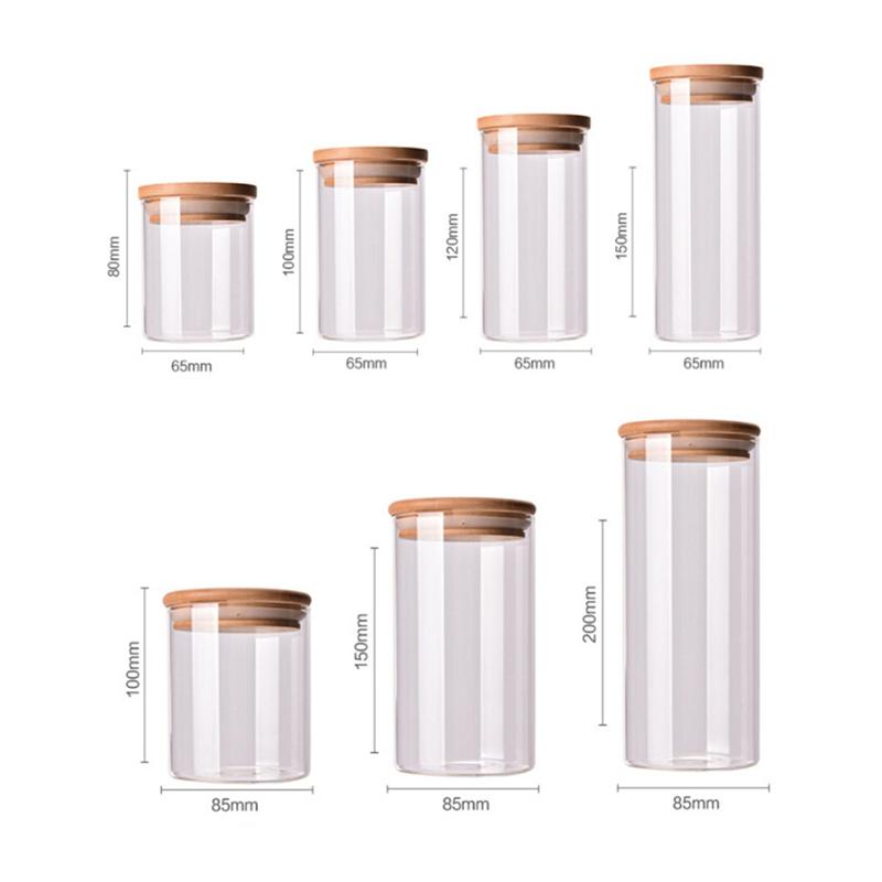 Frasco de vidrio con tapa de madera, recipiente sellado, contenedor de almacenamiento de alimentos para té suelto, café, sal, cocina, tarro de almacenamiento, botella organizadora