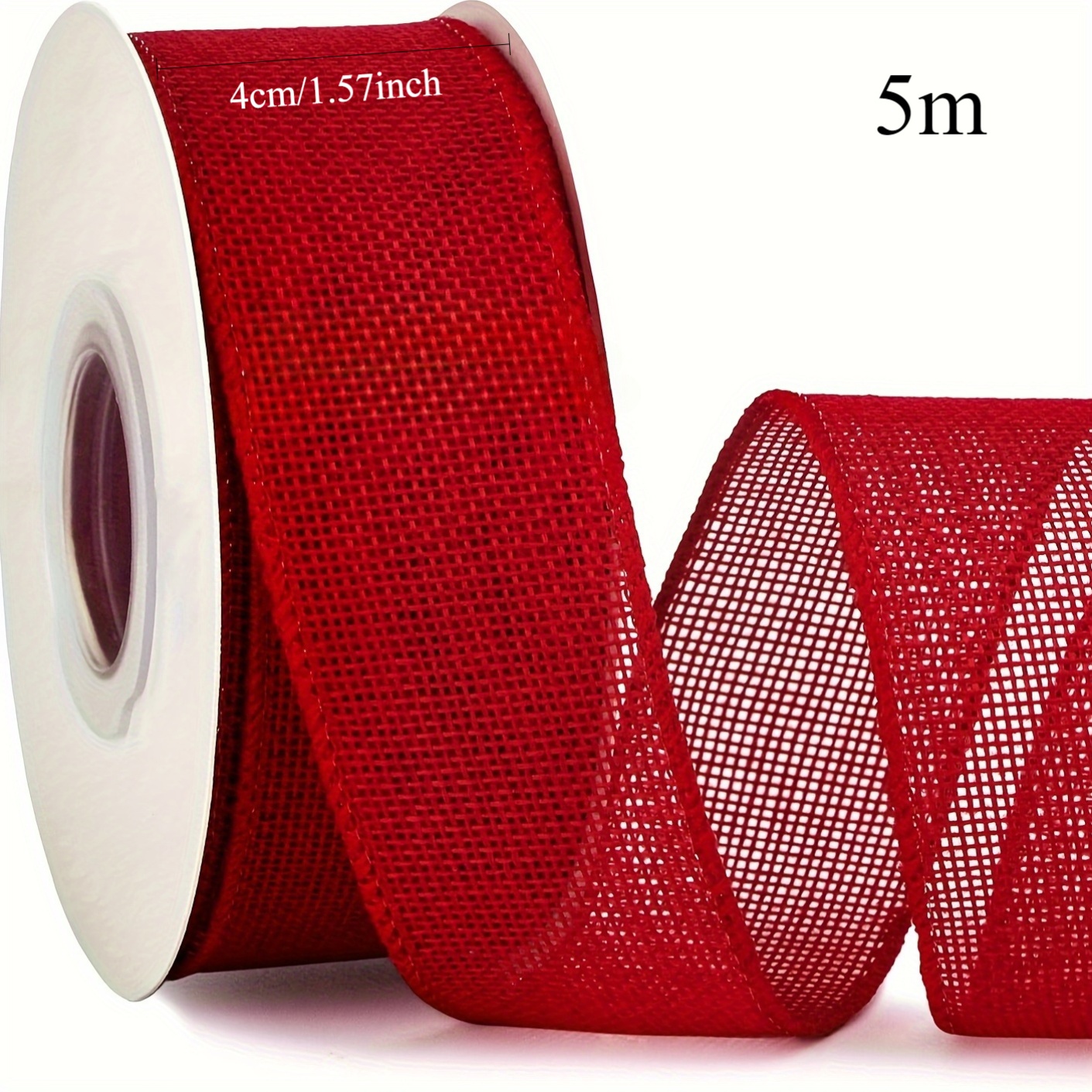 1 rulle rött säckvävsband med trådkant – perfekt för stora rosetter, girlanger och utomhusdekorationer, festligt rött band, hantverksmaterial