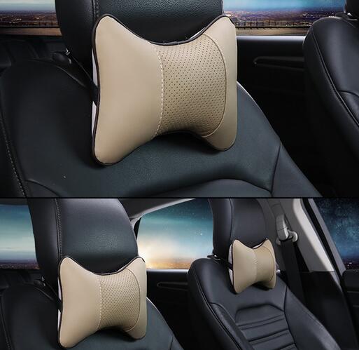2 Pieces Car Red Wine PU Leather Headrest Neck Pillow Car Head Neck Pillow Seat Back Support Cushion