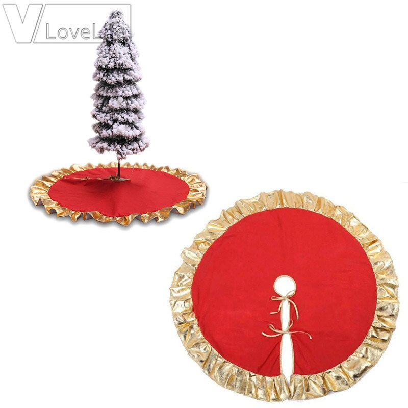 90cm røde juletræsnederdel gylden kant flæsetræsnederdel til julepynt til hjem og år dekoration