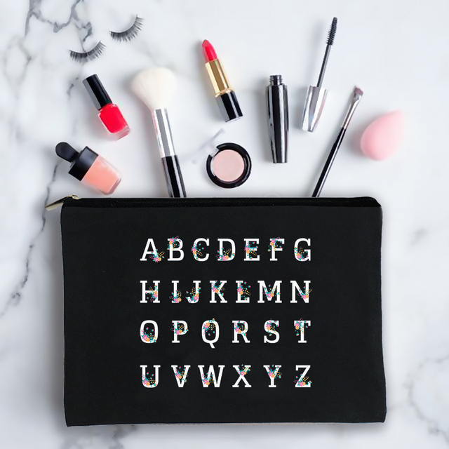 2022 Flower Letters Alphabet Travel Washing Bag cute Organizer Beauty Case Cosmetic Bags Make up Bags Best For Her: Black06
