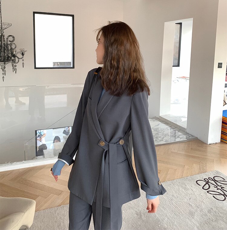 Twee Stuk Grote Size Vrouwen Pak Pak Effen Kleur Mode Herfst Pak