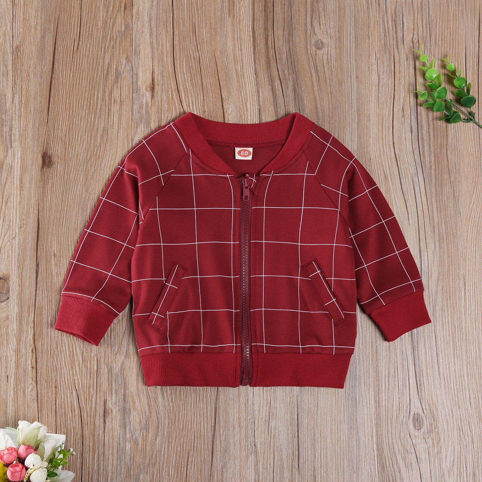 Pudcoco Herbst 0-24M Kleinkind Baby Mädchen Jungen HALTEN AKTIVE Zurück Brief Drucken Rote Plaid Zipper Jacke taschen Langarm Mantel