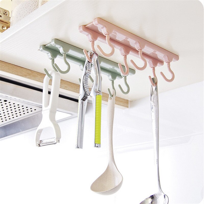 Percha de plástico con 6 ganchos para colgar vasos, colgador de baño, organizador de cocina, estante de puerta, estante de almacenamiento, accesorios para utensilios de cocina