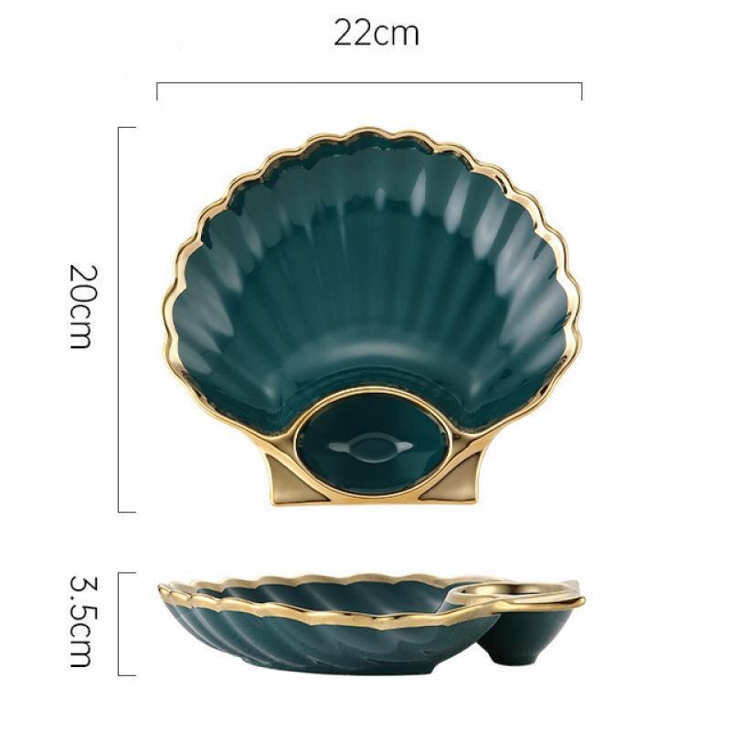 Keramik Muschel Platten Mit Essig Schüssel Schalen Gold Inlay Dekorative Geschirr Sushi Erzähler Geschirr Küche Zubehör: dunkel Grün 1Stck