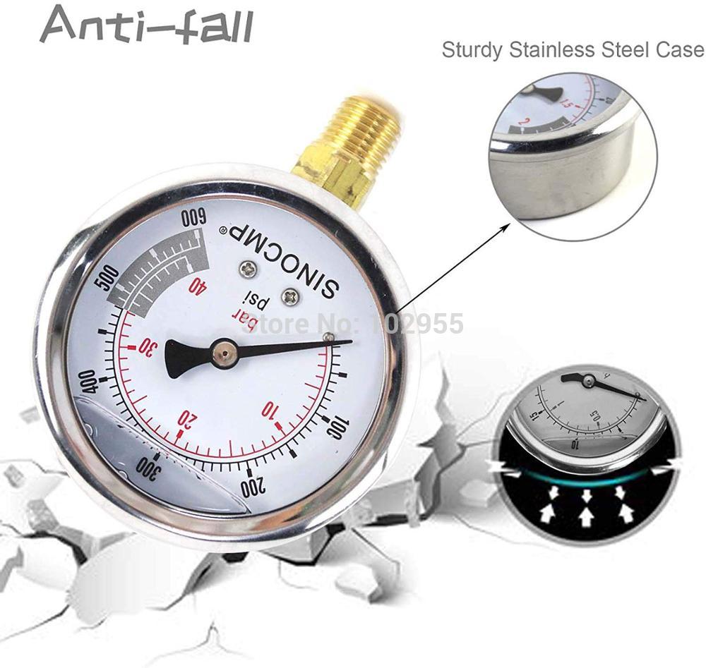 Hydraulic Pressure Gauge 4Mpa/0-40Bar/0-600PSI Economical Multi Purpose Double Scale Stainless Steel Glycerin Filled Gauge