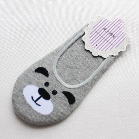 10 Kleur Vrouwen Onzichtbare Katoenen Sokken No Show Antislip Loafer Liner Low Cut Cartoon Animal Bears Konijnen Katten Boot Korte feminino: Gray bear