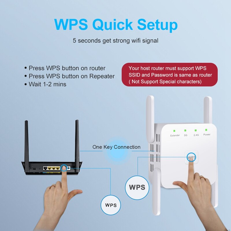 O amplificador 2.4g suporta 5g banda dupla 1200m quatro antena wifi forte através da parede repetidor sem fio