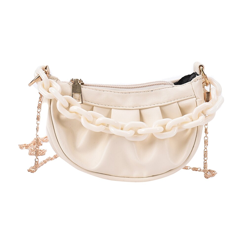 Vintage damen-umhängetasche mit falten, einfarbig, kette, schultertasche aus pu-leder, lässige kleine hobo-handtasche: Weiß