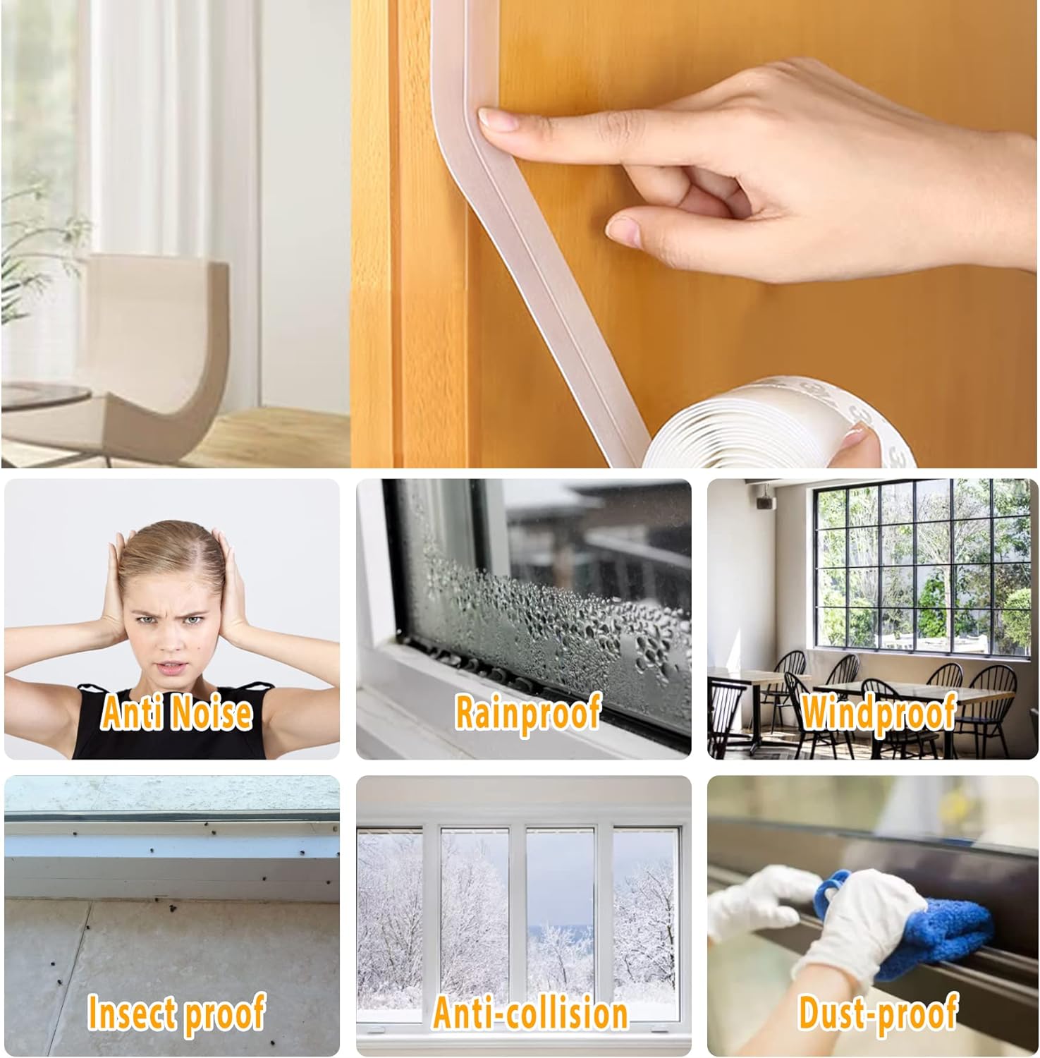 Self Adhesive Window Door Seal Strip Silicone Windproof Silicone Windshield Weather Tape Strip Door Bottom Home Sealing Strip