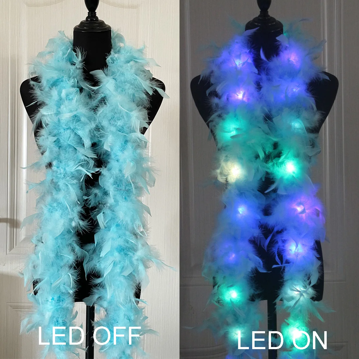 Federboa, LED-Lichterkette, Schal, Lichterkette, leuchtende Federstiefel, 2 m, für Party, Hochzeit, Weihnachtsbaum, Heimdekoration, Halloween: Blau
