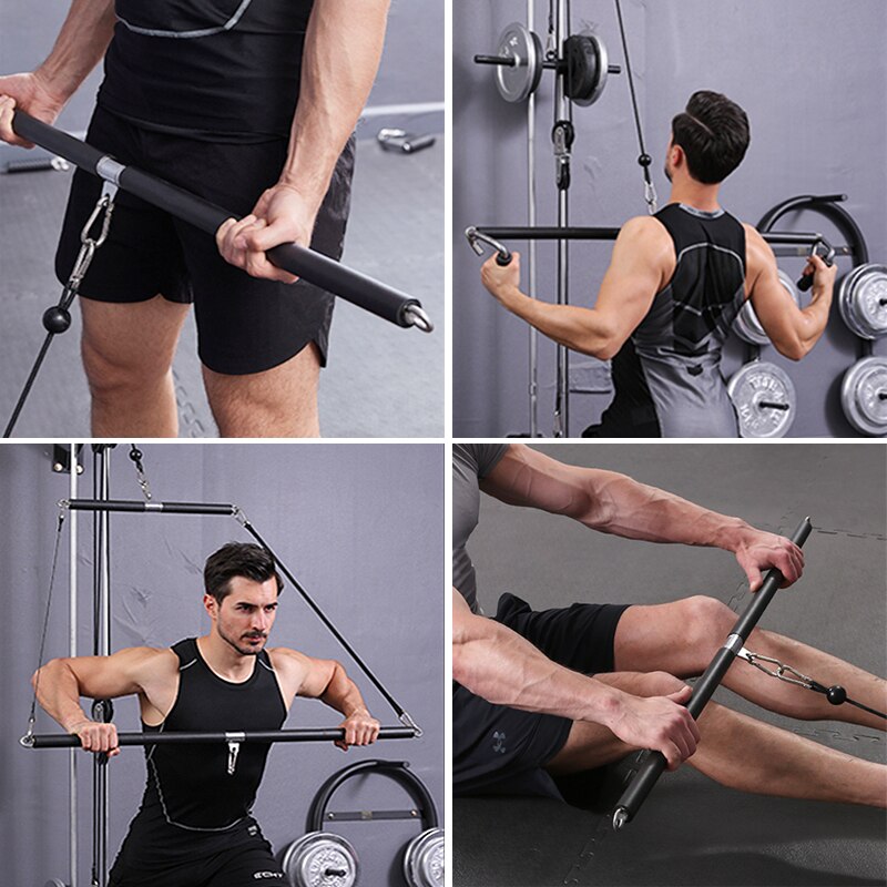 Aftagelig 110cm fitness lat pull down bar home gym trisse kabel maskine vedhæftning biceps triceps ryg styrke træningshåndtag