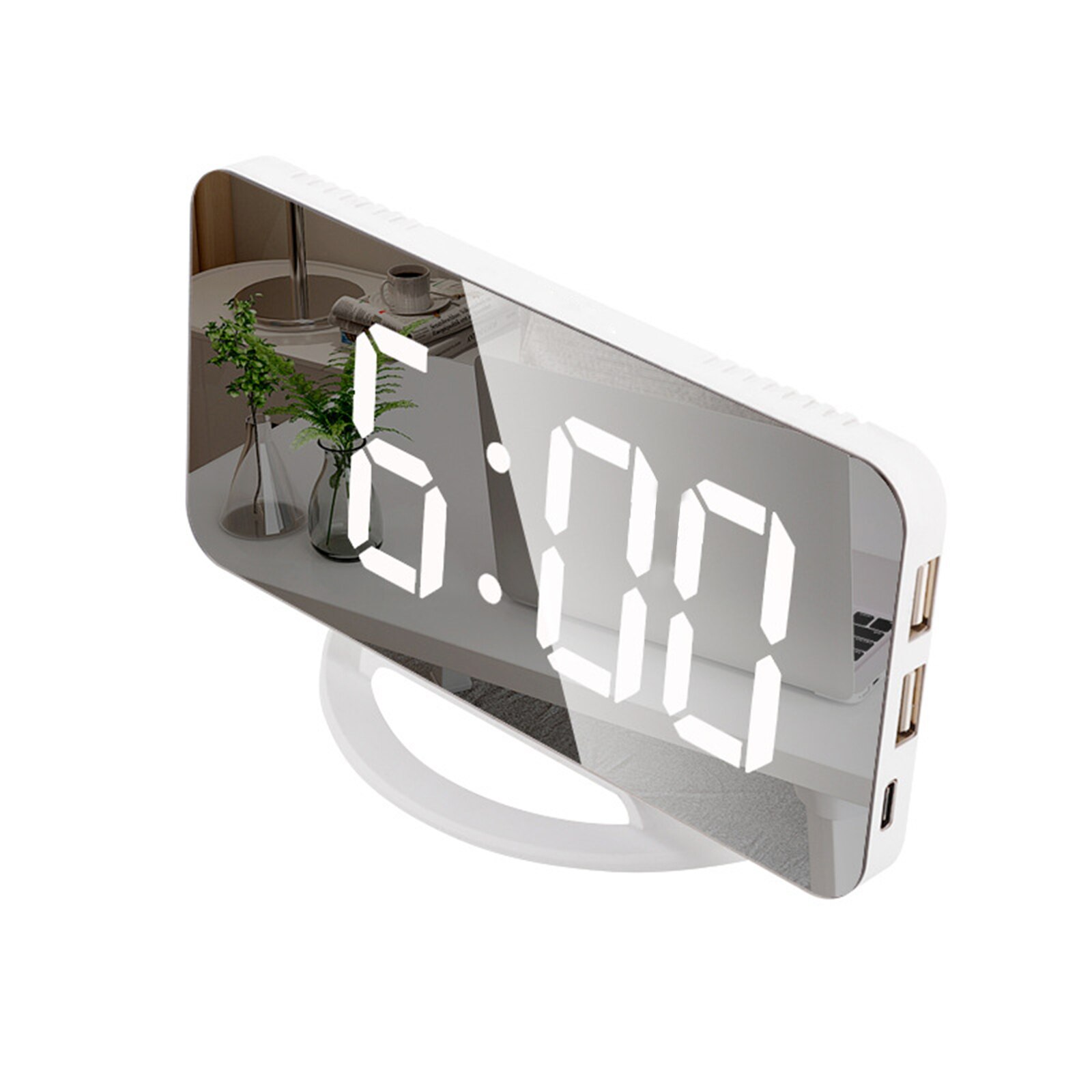 Digital Clock Multifunctional LED Makeup Mirror Digital Alarm Clock Mirror Automatic Photosensitive Electronic Desk Clock Cool: white