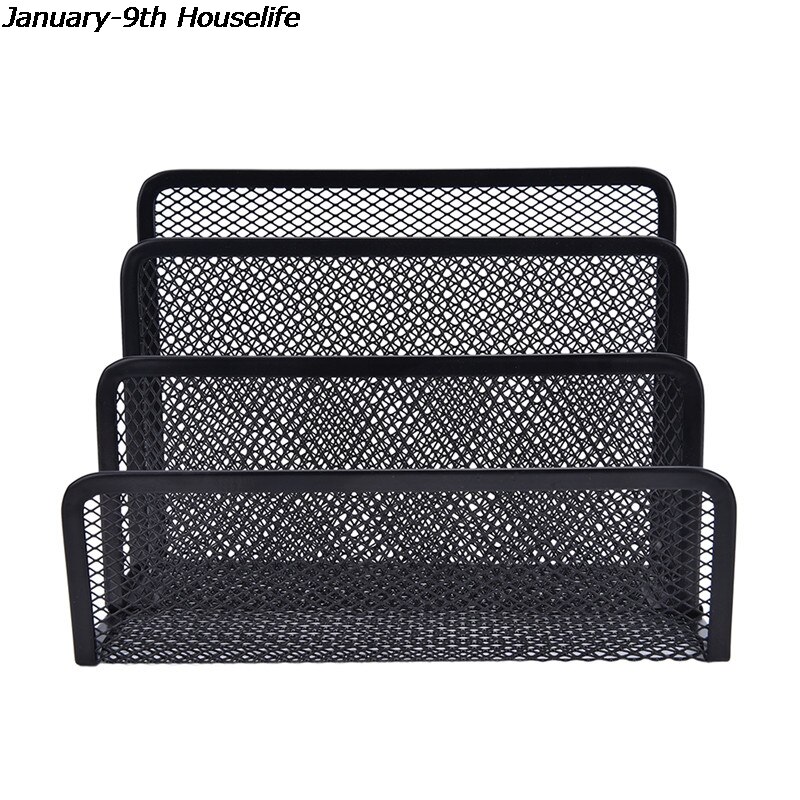 Black Metal Mesh Desk Organizer Desktop Letter Sorter Mail Tray File Organiser Office Home Bookends Book Holder Business