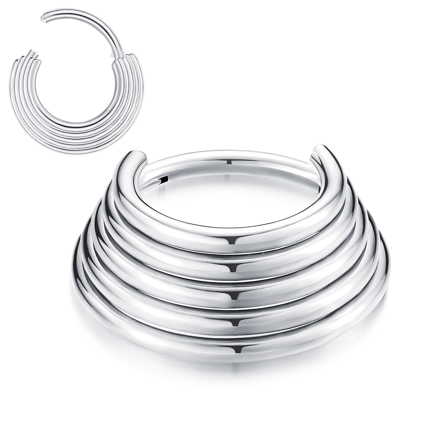 VOJO 16G HOOP Hinged Septum Clicker Ring Daith Earrings 316L Stainless Steel Hypoallergenic Piercing Jewelry: WHITE / Rhodium Plated