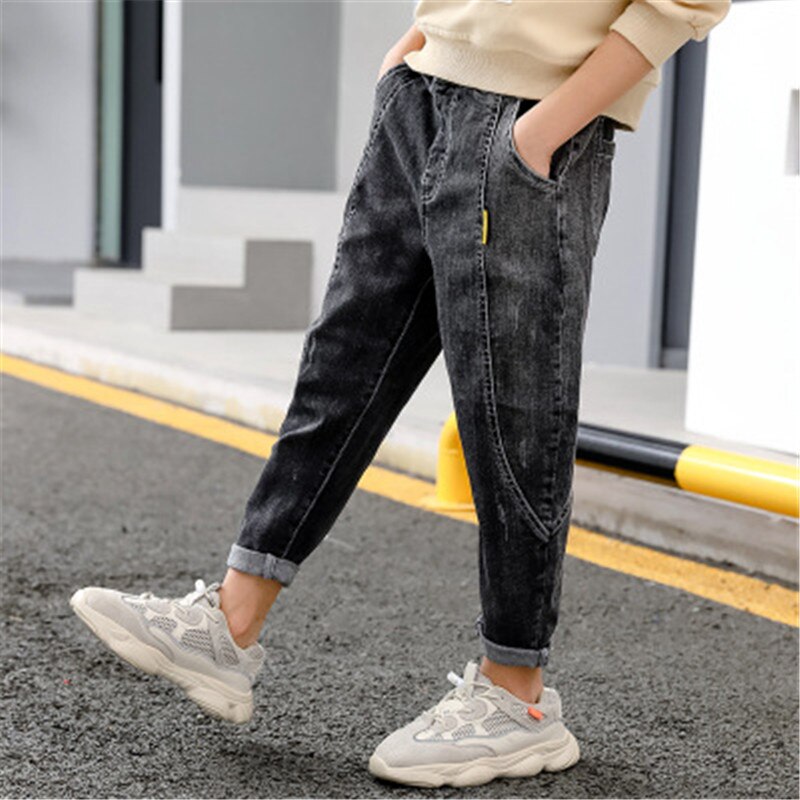 Drenge jeans denim bukser børn casual jeans cowboy lange bukser elastisk talje børn casual bukser drenge jeans bukser tøj: Sort / 5