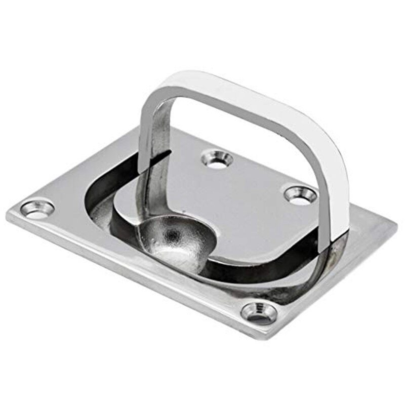 Boot luik handvat, 2 stuks roestvrij stalen boot flush luik mariene handvat, roestvrij stalen boot verzonken luik trekhandvat, duurzaam, vierkant, met 8 schroeven, voor kast, kast, jacht, boot (zilver