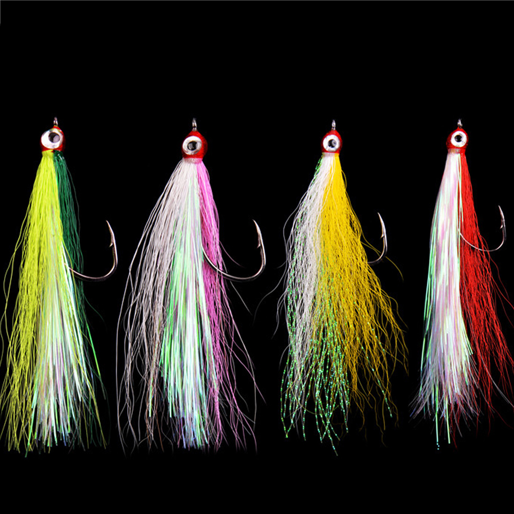 4 Uds moscas de pesca con mosca Streamer Bucktail Teasers anzuelo de pesca anzuelos para moscas trucha salmón lubina Señuelos de pesca con mosca herramientas de aparejos de pesca: Verde claro