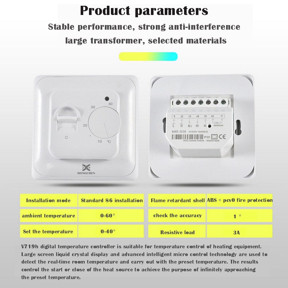 220V 16A/3A Temperature Controller Manual Electric Heating Temperature Regulator Wall-mounted Temperature Heat Regulator
