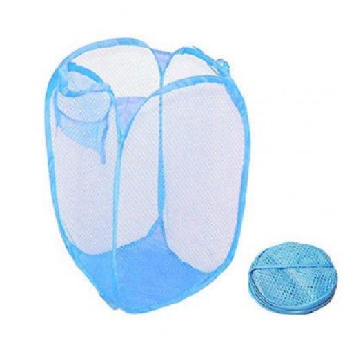 Laundry Bag Pop Up Mesh Washing Foldable Laundry Basket Bag Bin Hamper Storage: sky blue